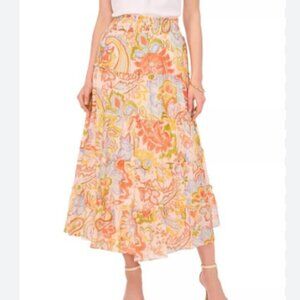 NEW Vince Camuto Paisley Womens XXS Printed Tiered Pull-On Vanilla Creme